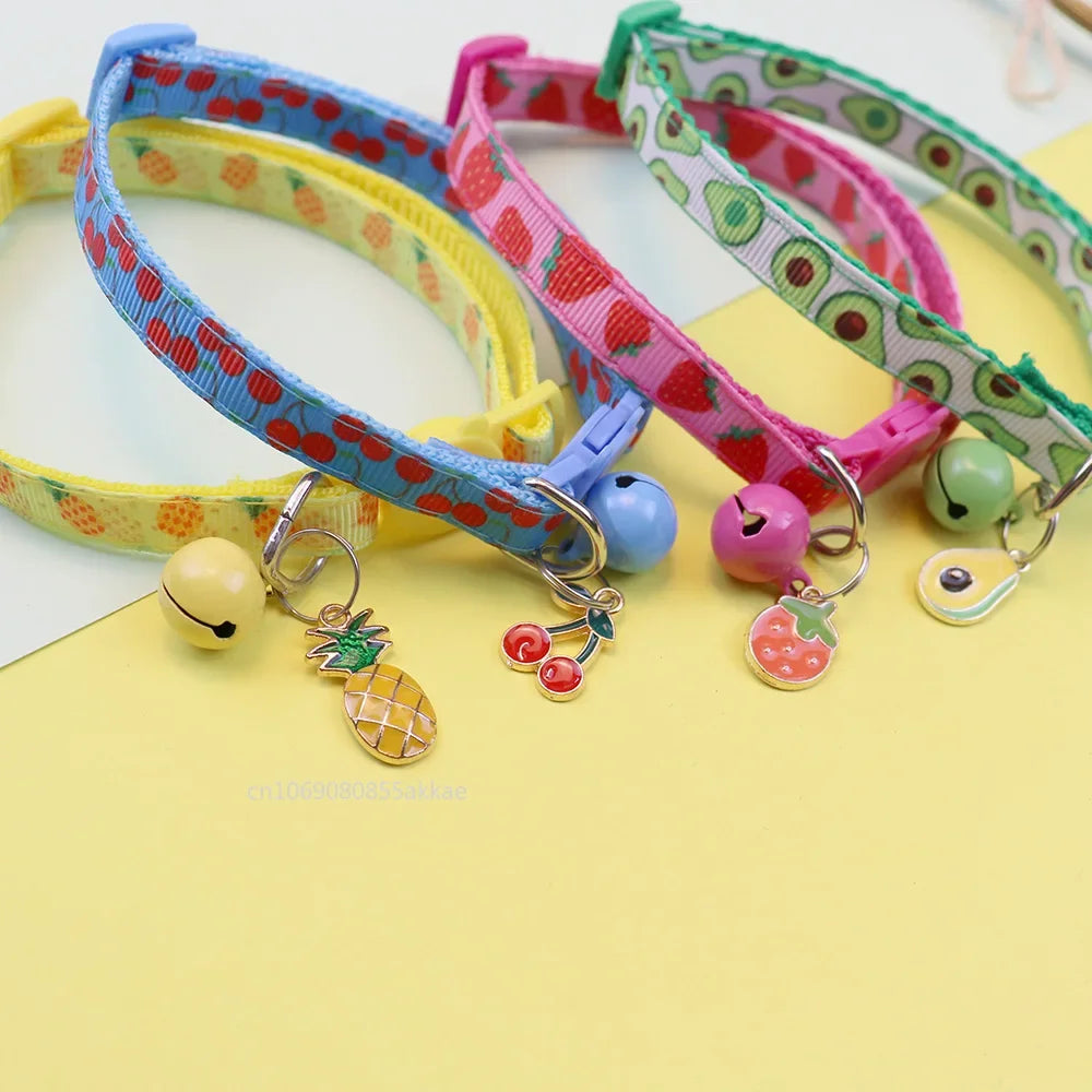 Pet Adjustable Webbing Fruit Cat Collar Breakaway Cute Neck Collar with Bell for Small Dogs Puppy Kitten Neck Accessories